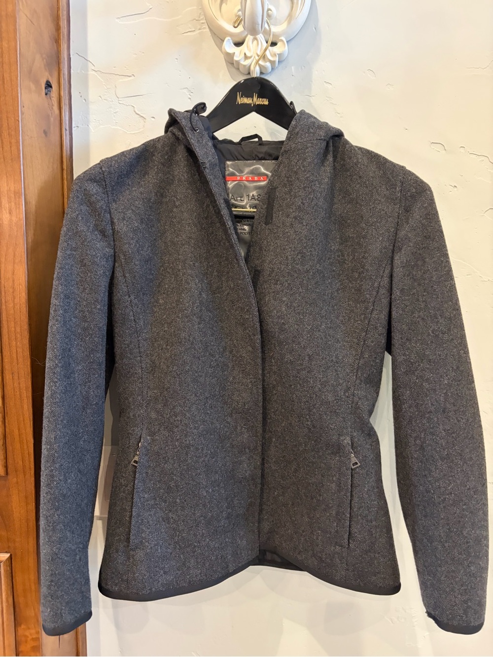 Prada Women’s Gray Hooded Full Zip Virgin Wool Jacket IT 40
